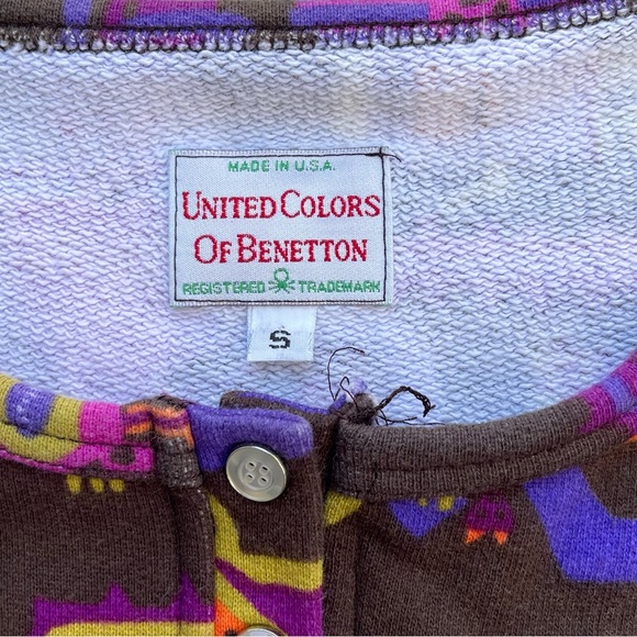 VINTAGE UNITED COLORS OF BENETTON top Small snap button up long sleeve - Picture 3 of 4